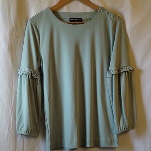 Karl Lagerfield Green Blouse With Ruffled 3/4 Sleeves.